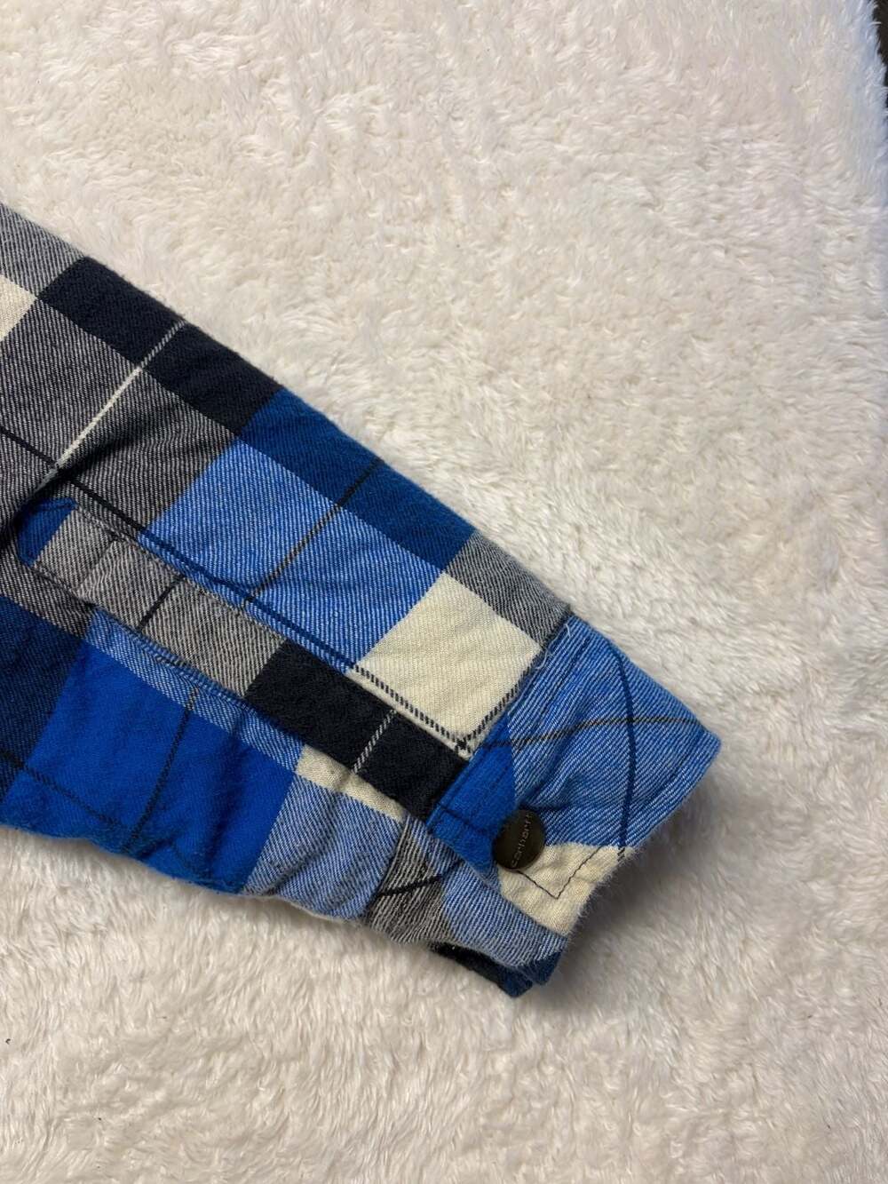 Carhartt Kids Flannel Snap-Front Hooded Shirt Jacket Azure Blue Plaid SMALL 7-8 - Picture 9 of 15